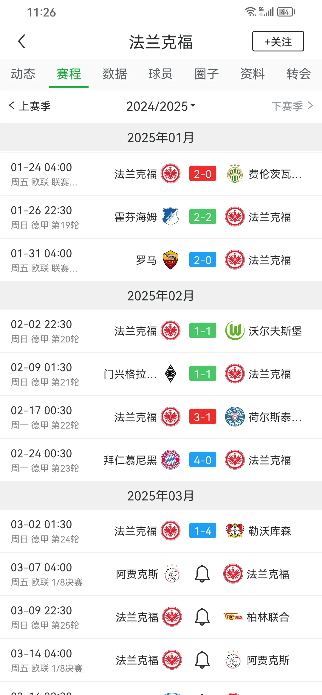 法兰克福连续两轮不胜，客场负于沙尔克